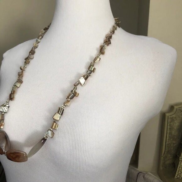 MOP Metallic Chip Stone Beaded Toggle Necklace - Picture 3 of 8